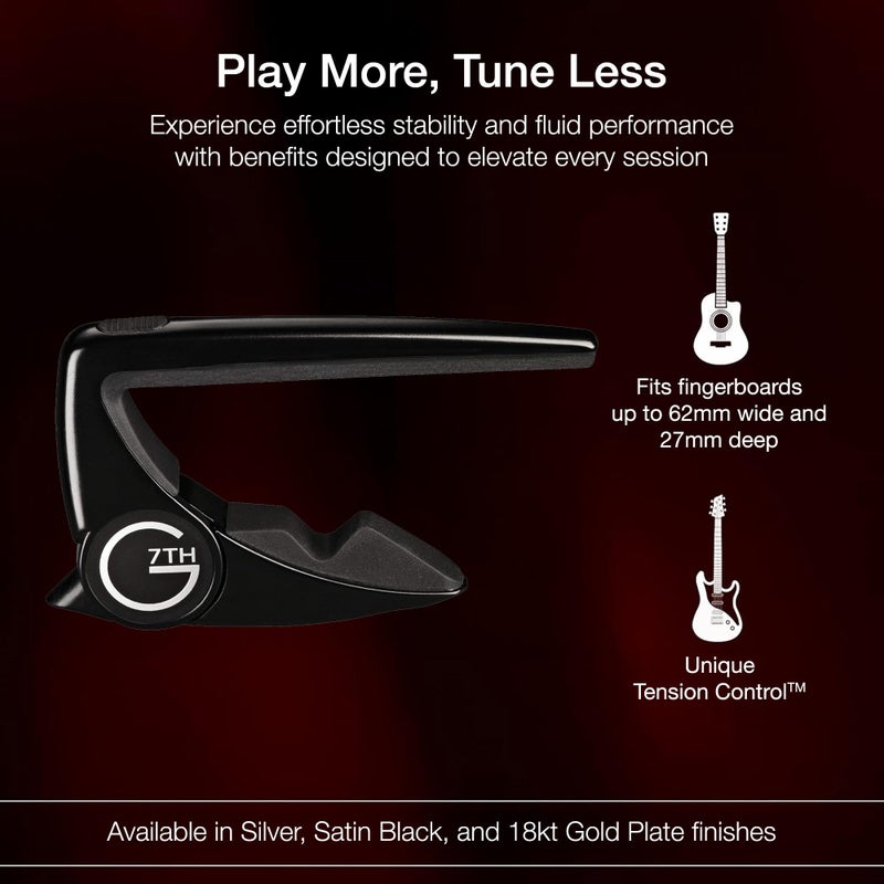 G7th Performance 2 Classical Guitar Capo, Satin Black, Intuitive Tension Control, Protective Silicone Padding, Easy One-handed Operation for Flamenco and Classical Guitars - 62mm - Image 2